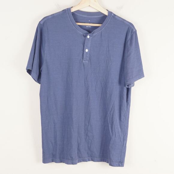 Everlane Essential Organic Cotton Garment Dyed BLue Short Sleeve Henley Sz M - Picture 1 of 8